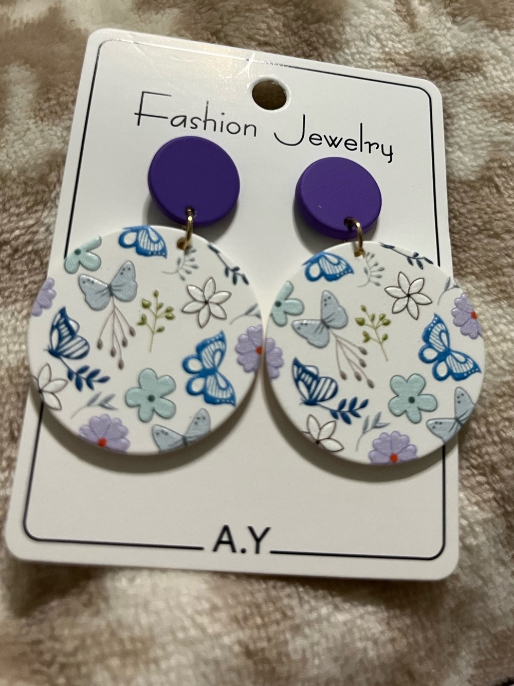 Fashion Jewelry Purple Floral & Butterfly Drop Earrings